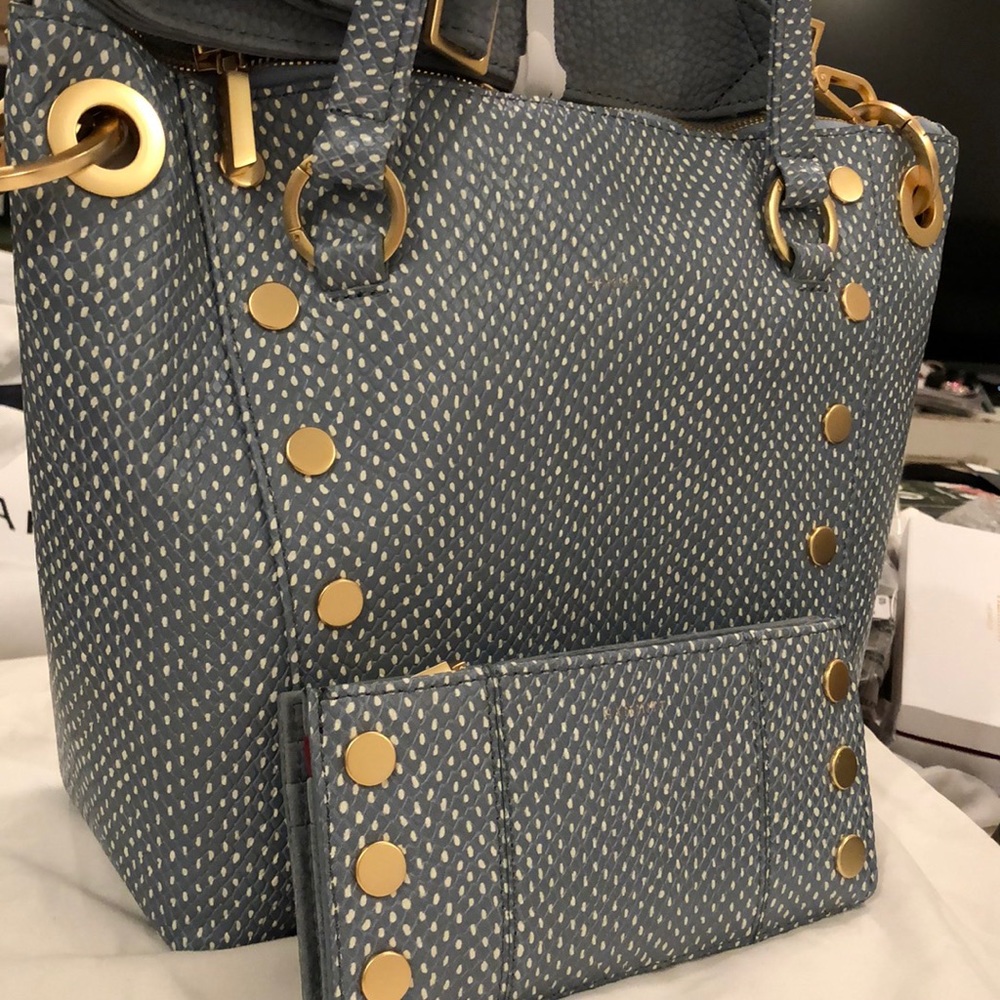 HAMMITT DANIEL MEDIUM BAG WITH 110 NORTH WALLET IN BAY BLUE SNAKE NWT